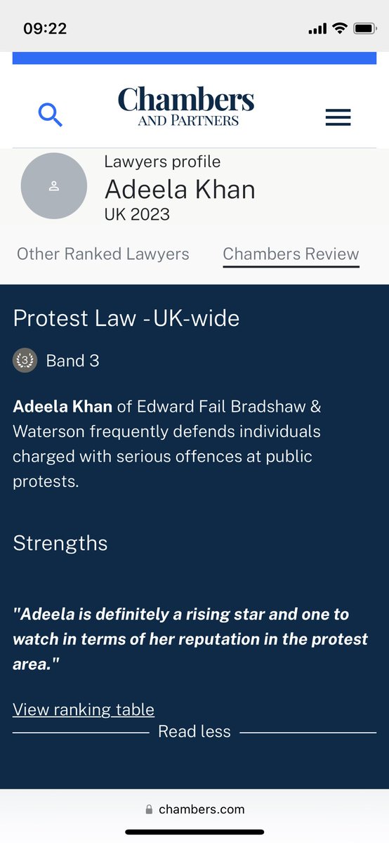 deels363's tweet image. Very pleased to be ranked in #ChambersUK for protest law alongside other great lawyers @Raj_Chada @lauraemilyob @MattFoot2 @sidewalksocsci