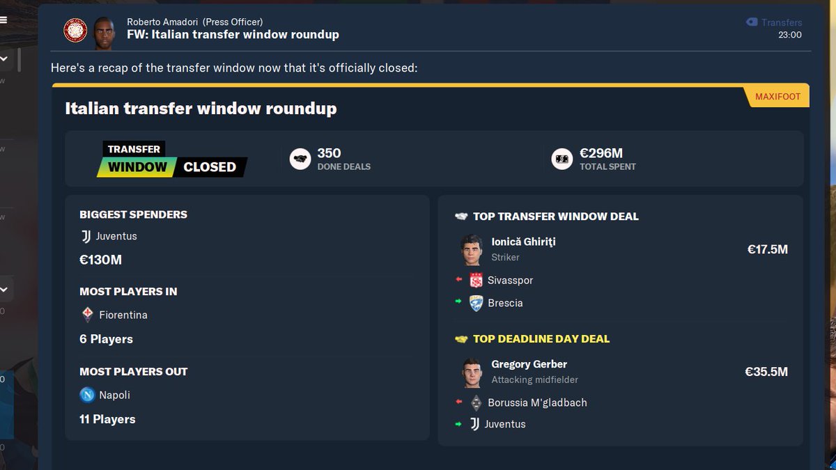 CharooFM's tweet photo. Winter tranfser is βοΈ and we are still first place on wage budget in Serie A..
@FootballManager #FM22 #footballmanager #Footballmanager22 https://t.co/m4cbKKE2Fu