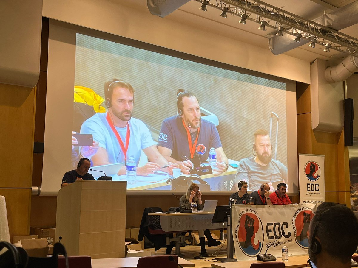 SoyCoordinadora's tweet photo. Segunda jornada de la Asamblea General de European Dockworkers Council, París ✊✊ 

Interviene el coordinador general, Anthony Tetard.

#AlTogetherUsOne #EDC #Dockworkers #SomosCoordinadora
#EDC #EuropeanDockworkersCouncil #Proud2bedocker #EDCdockers #estibadores #estiba https://t.co/K9ZEDxKmPu