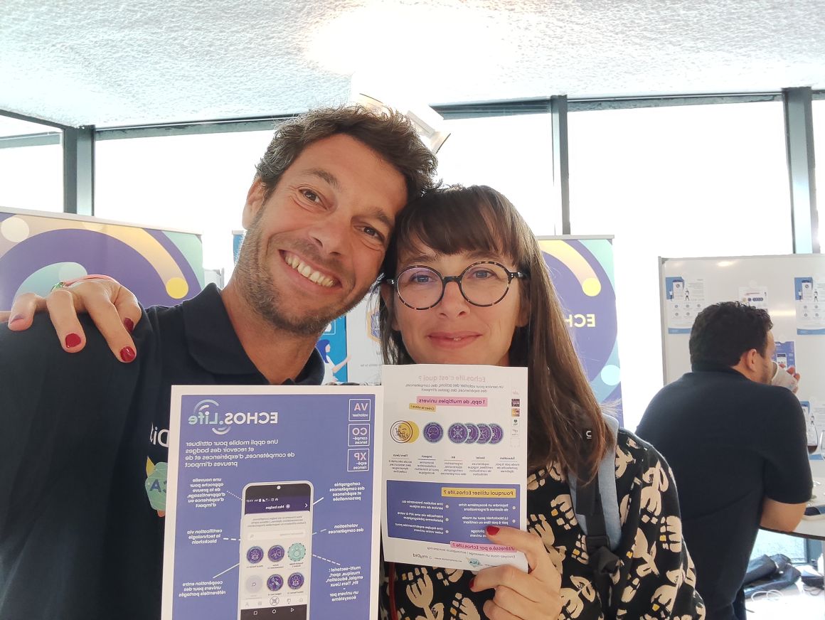 LicaEurope's tweet photo. Amélie 🙆🏻‍♀️ et Jérôme 💁🏽 sont à Lille pour la conférence #ePic2022 pour présenter Echos Life https://t.co/193KC5UBea aux côtés de MyDid et rencontrer la communauté Open Badges !

#epic2022  #openepic #blockchain #lica #mydid #lille #lilliad #openbadges #badgeouvert #openrecognition https://t.co/3aNki9gpWM