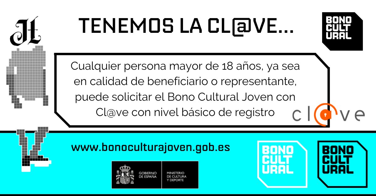 Si eres mayor de 18 años, ya puedes solicitar el #BonoCulturalJoven con un nivel básico de registro en Cl@ve. 🔑 💻 ¡Tanto si eres beneficiario como si ejerces de representante! ➕ info 👇 👇 👇 clave.gob.es/clave_Home/reg…