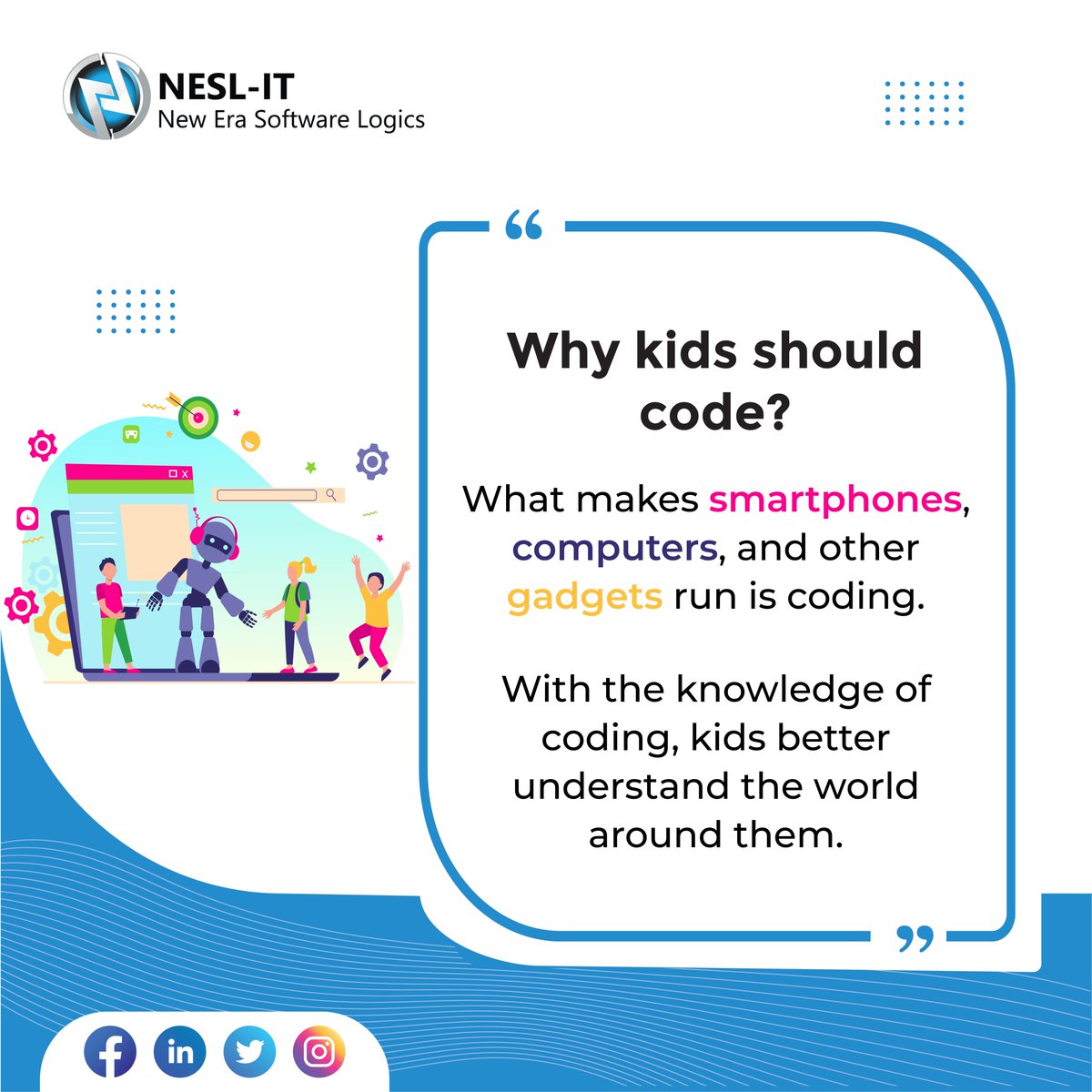it_nesl's tweet image. What age do you think is best to start teaching children to code? 🤔
> 5 - 8 years 😮
> 8 - 11 years ❤
> 11-15 years 👍
.
.
.
.
.
#neslit
#babycoders #childrencode #children #teachkidscode #TeachingChildren #FutureIsHere
#coding #codinglife