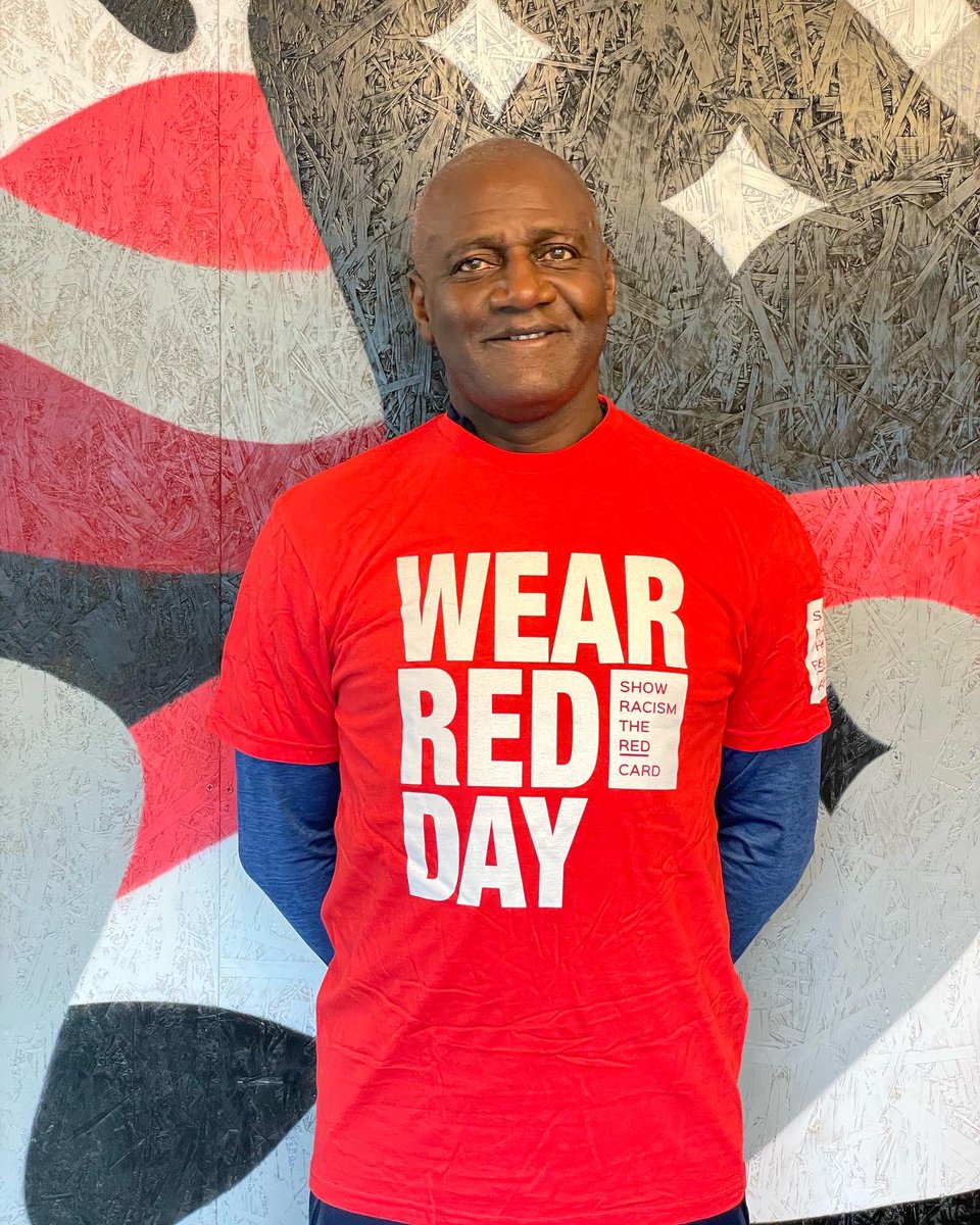 We are proud to be supporting @showracismtheredcard annual Wear Red Day 2022. Pic: we had @benno pop in to talk about #wrd2022 & to get some jerk chicken. Congratulations on the MBE! #bhm2022