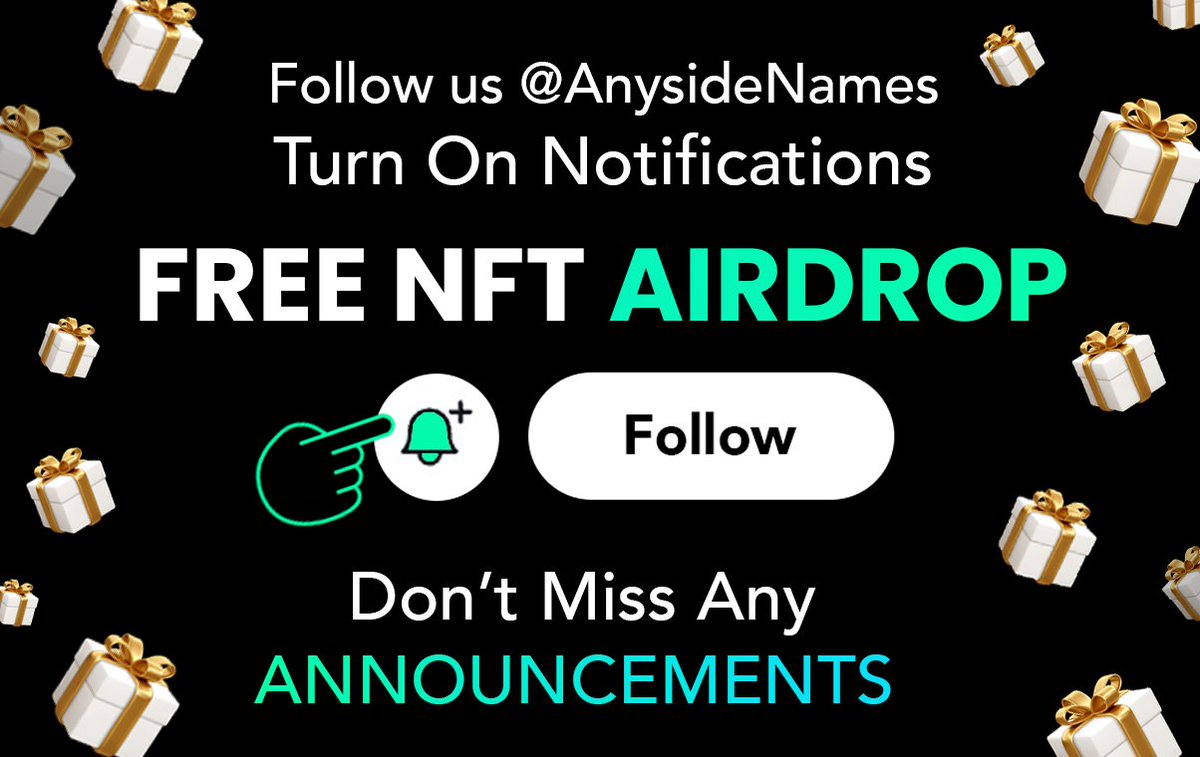 AnysideNames's tweet image. We are going to Airdrop Anyside Names (NFTs) to each of our Twitter followers.

🗓️ Planned launch date: 15th November

Make sure to follow us and turn on notifications 👉🔔 so you don&apos;t miss out. Please RT 🔁