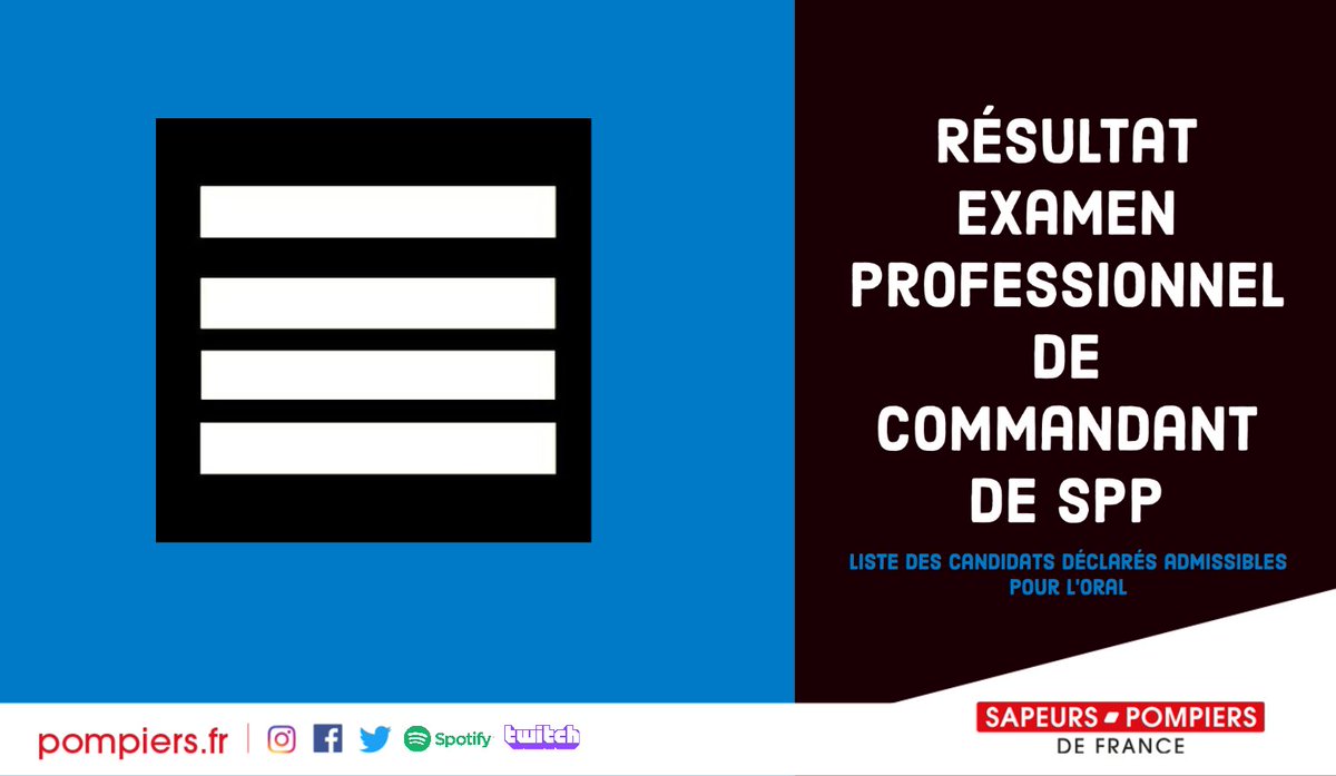 PompiersFR's tweet photo. #Examen | Retrouvez la liste des candidates et candidats déclarés admissibles à l'oral de l'examen professionnel de commandant de SPP. Bonne chance pour l'oral : étape ultime !
https://t.co/hvqwCgp9Sg https://t.co/dpaxp8r8Xx