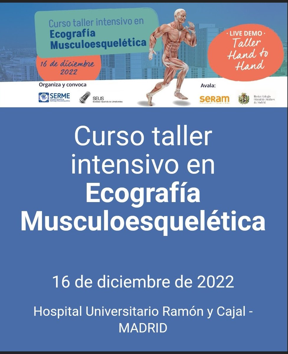 Últimas plazas! Curso #SERME - #SEUS “HAND 2 HAND WORKSHOP” EN #ECOGRAFÍA MUSCULOESQUELÉTICA Hospital Universitario Ramón y Cajal 16 de diciembre 2022 @residentesSERAM #Madrid #MSKRad 7s7y.mjt.lu/nl3/Pgv4gJVVhi…