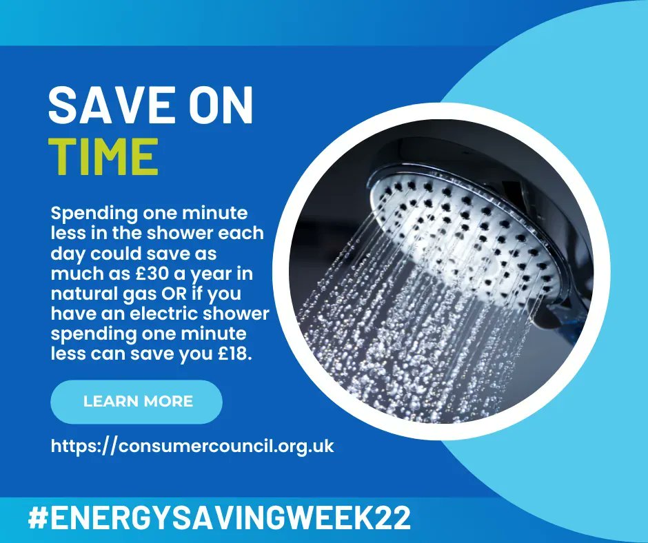 Did you know, spending one minute less in the shower each day could save as much as £30 a year in natural gas for the average household or if you have an electric shower spending one minute less can save you £18 in the average household 🚿 #EnergySavingWeek22 #NIFHAxESW