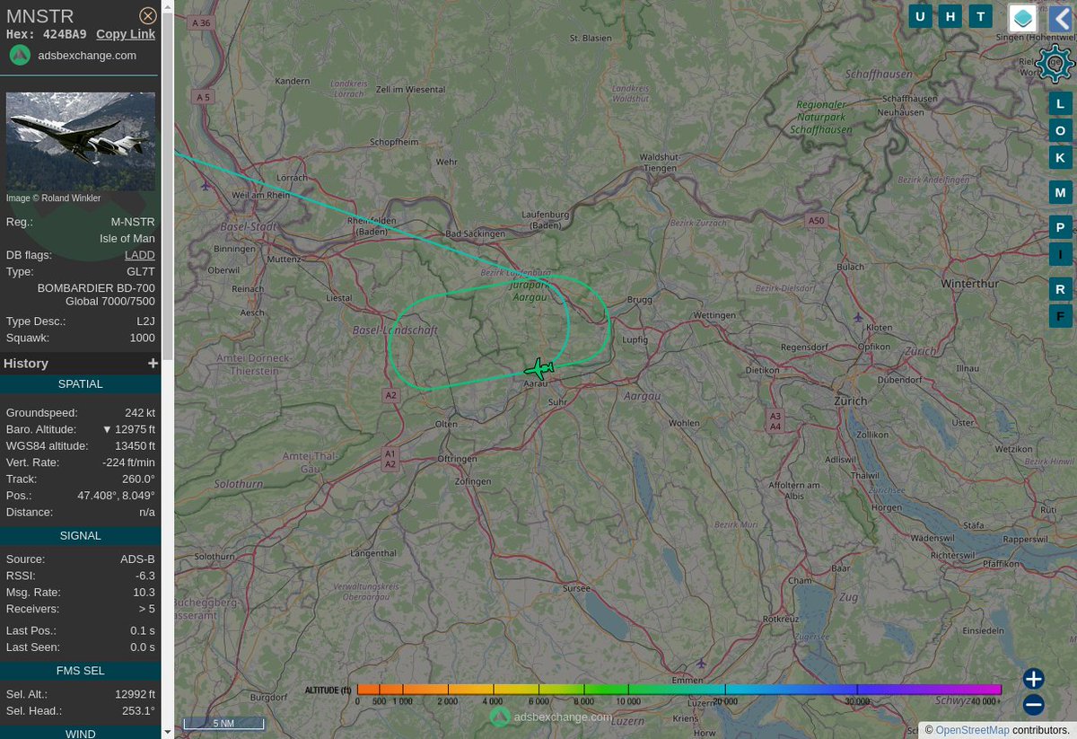 Radar_Assistant's tweet image. MULTI ADSBX MANOEUVRING ALERT : At time Fri Oct 21 10:02:21 2022 #MNSTR    was likely to be manoeuvring at FL140 15nm from HOC Hochwald_VOR-DME_CH
 near Golf Fricktal, 100, Büttihaldenweg, Frick, Bezirk  #AvGeek #ADSB globe.adsbexchange.com/?icao=424BA9&amp;amp;z…