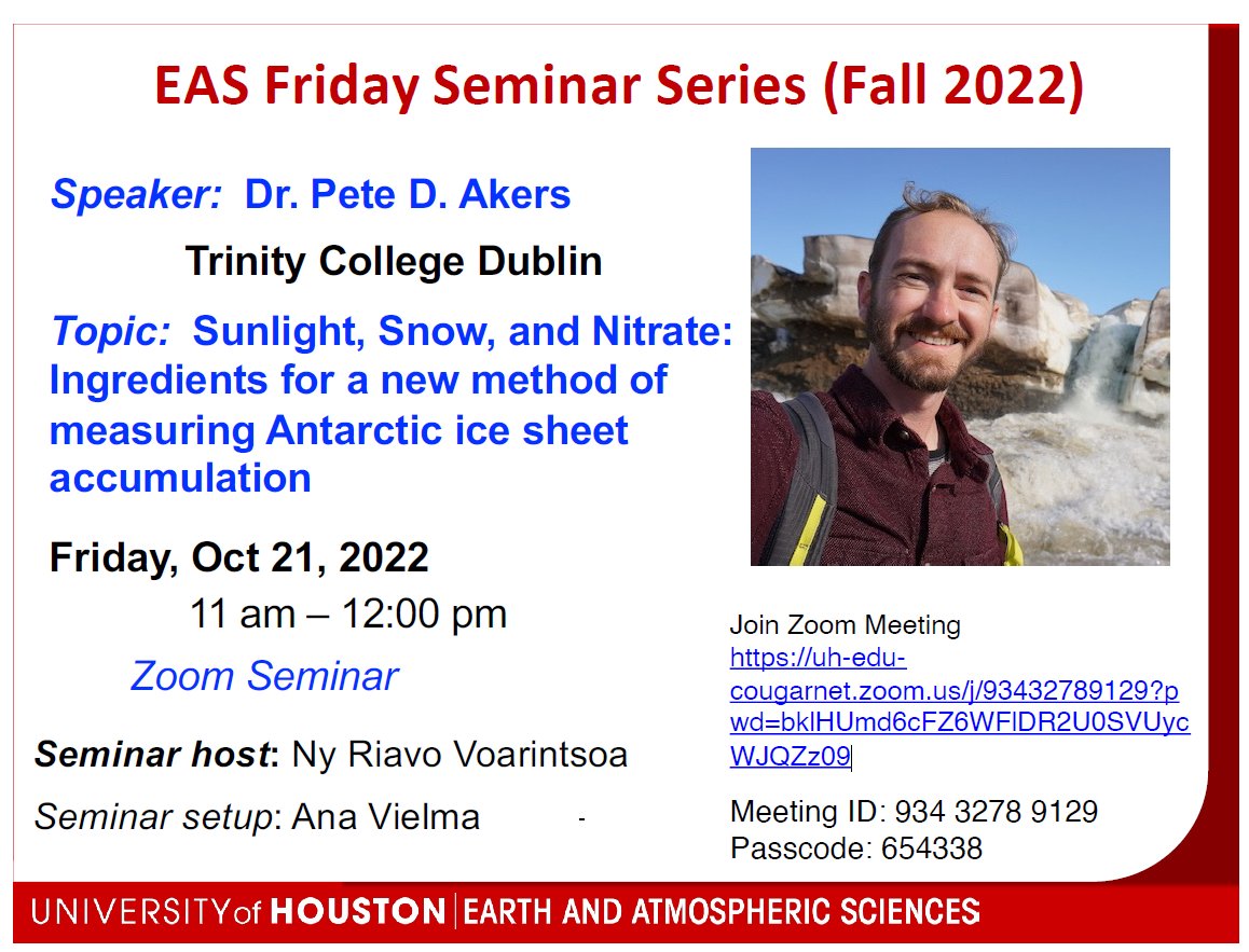 For anyone interested, I'm giving a talk on our Antarctic nitrate work this afternoon for a seminar series. It's at 11 am Central US time, 5 pm Irish time. Feel free to join!