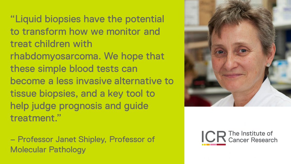 💉NEWS: #LiquidBiopsy blood tests could help guide treatment for children with #Rhabdomyosarcoma by picking up signs that a #Cancer has returned and helping assess the severity of the disease👇 icr.ac.uk/news-archive/b…