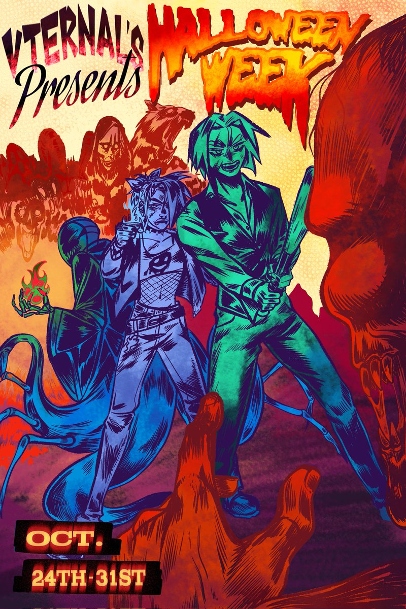 AlciLiro's tweet image. HALLOWEEN WEEK IS HERE!!
From the 24th to the 31st come join the event with us @MoxxieeVT @LethotepVT @AlciGBI for spooky games and an overall great time! There will be a give-away and the winners will be announced on 31st! (Entry rules in the comments) #HalloweenWeek #VTernal