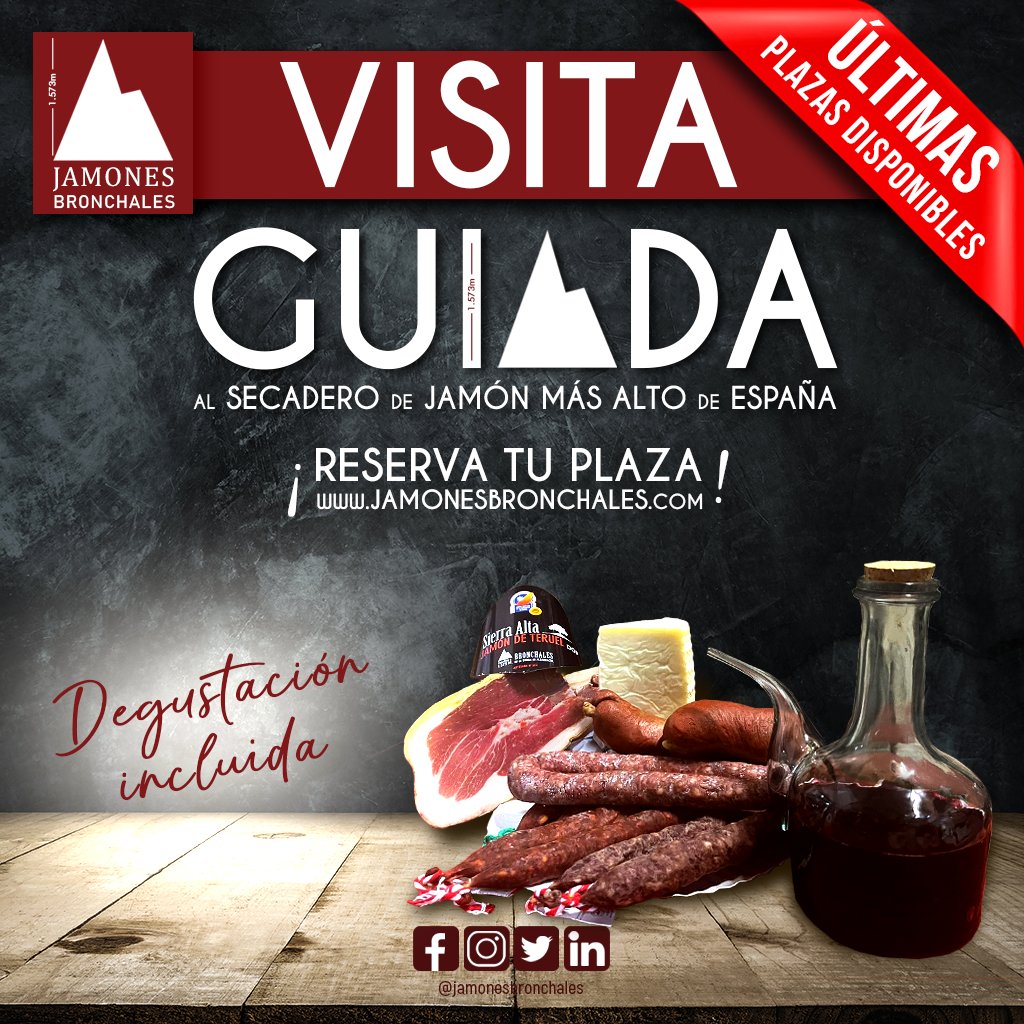 JamonesB's tweet photo. ¡ÚLTIMAS PLAZAS PARA VISITAS GUIADAS! Para este finde semana. #VisitaGuida al secadero más alto de toda España, en la que te explicamos en detalle todo a cerca de los #jamones y del proceso de elaboración de forma #tradicional, #artesanal y #natural

https://t.co/gWhn2pKzeL https://t.co/vU41oAhmTX