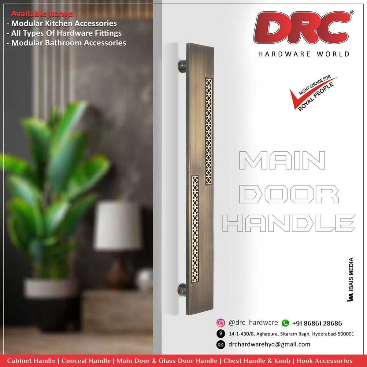 ibais_hardware's tweet photo. DRC HARDWARE - HYDERABAD

For enquiry via WhatsApp click: 
https://t.co/n9k08Xs9mz

Mr. Dhanraj Choudhary - 86861 28686
#maindoorhandle #drawerchannel #draweraccessoris #drawerfitting #fiberdischardware #foldablediningtable #doorcloser #doorcontroller 
.
@IBAISMEDIA https://t.co/ObrqcFL0ke