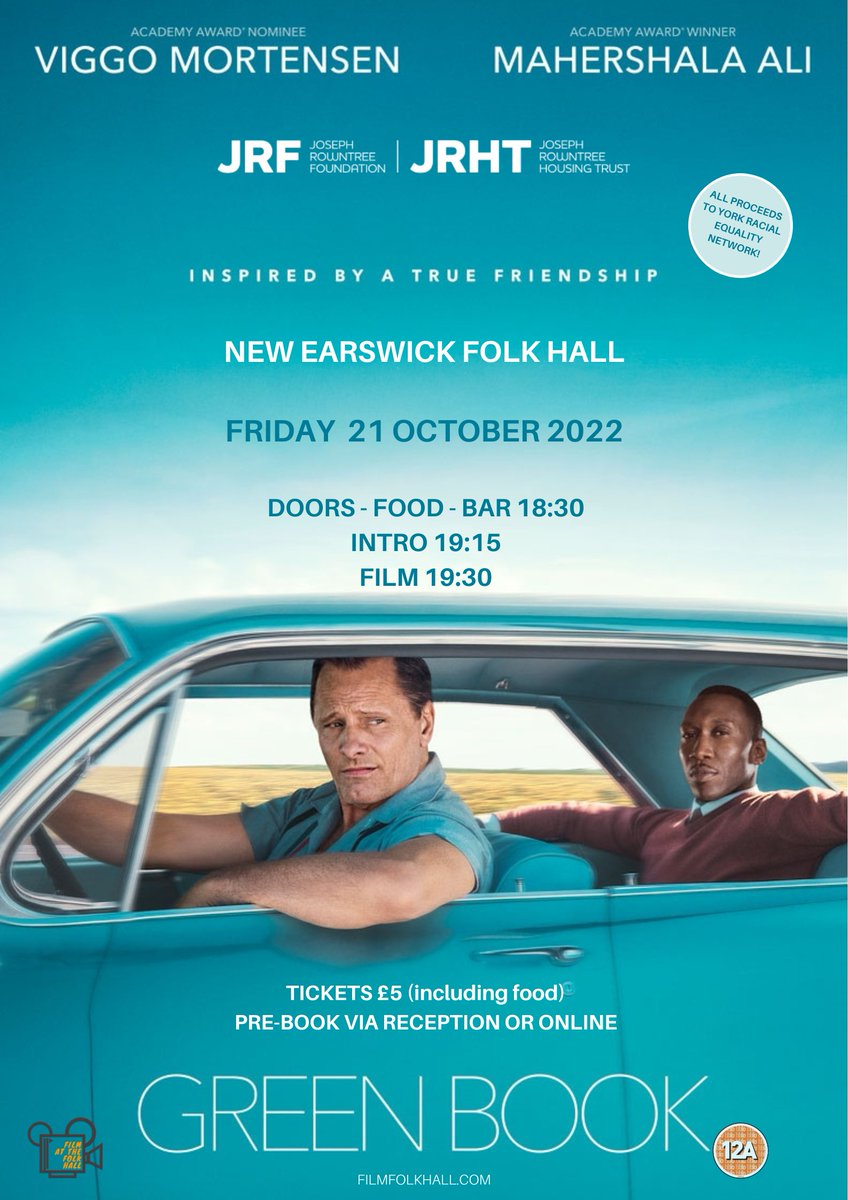 JRHT_FolkHall's tweet photo. Tonight, is @FilmFolkHall with a showing of Green Book, starring Viggo Mortenson and Mahershala Ali, as part of our celebrations for Black History Month. Help raise money for charity!

Doors Open: 6.30pm 
Intro: 7.15pm
Film starts: 7.30pm

Tickets available on the door - £3.00 https://t.co/QSoS77mPoi