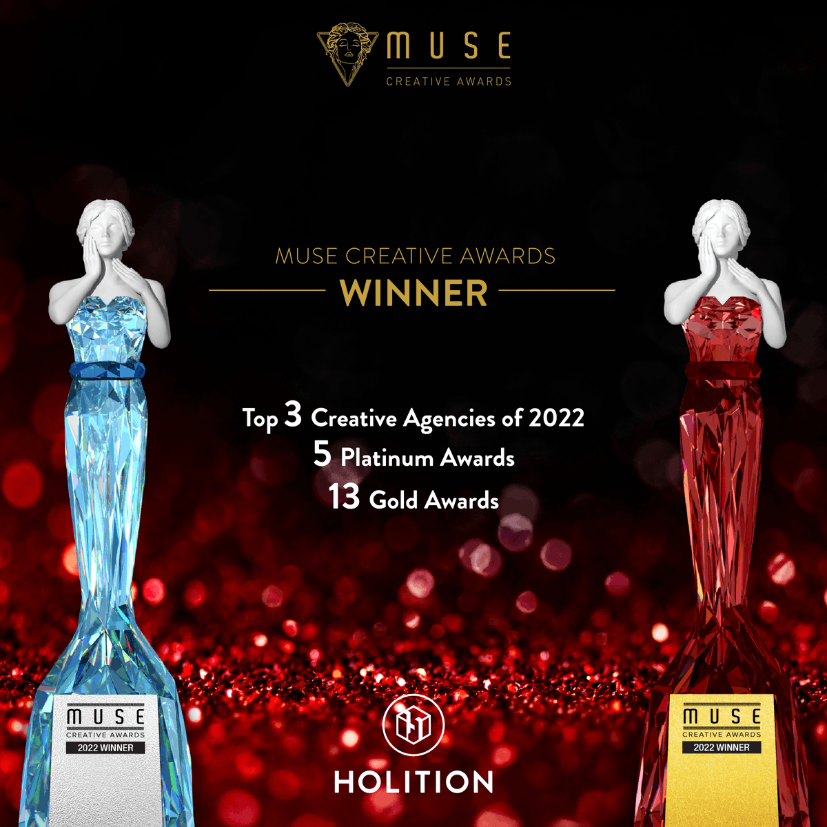 With well over 6,000 entries from across the world, Holition brings home 5 Platinum and 13 Gold awards and was named Top 3 Creative Agencies of the Year at this year’s 2022 MUSE Creative Awards. 🍾 🏆 

Read the full announcement here: bit.ly/3ePafYp