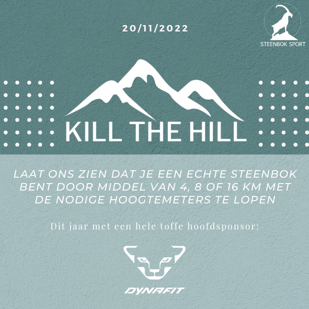 steenboksport's tweet photo. Over een maand is het alweer zo ver: Kill the Hill 2022!

Heb jij je al ingeschreven? Dit kan via: https://t.co/gXbZhesEtk

Durf jij de uitdaging aan?

#SteenbokSport #GenietAlsJeDurft #KilltheHill #Kardingebult #Trailrunning https://t.co/dkw8keAvgG
