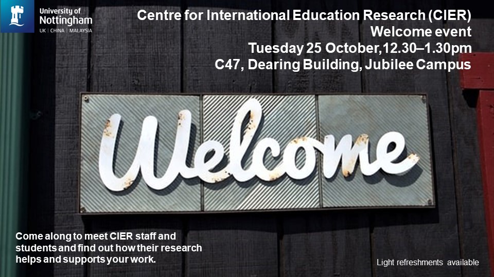 UoNSoE's tweet photo. Join #UoNSoE's Centre of International Education Research next Tuesday to find out more about their work and forthcoming seminars. https://t.co/TYOFPYThpk