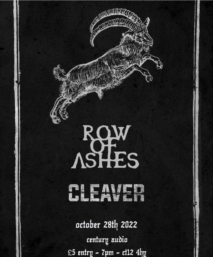 RowofAshesband's tweet photo. Heading out on a run of dates with French grinders @cleaver and Bristol stoners @urzah 

First up is @jf_centuryaudio Ramsgate on Friday 28 Oct

#rowofashes 
#ladsontour 
#metal 
#noiserock 
#sludgemetal 
#centuryaudio 
#ramsgate https://t.co/a4T713bPDa