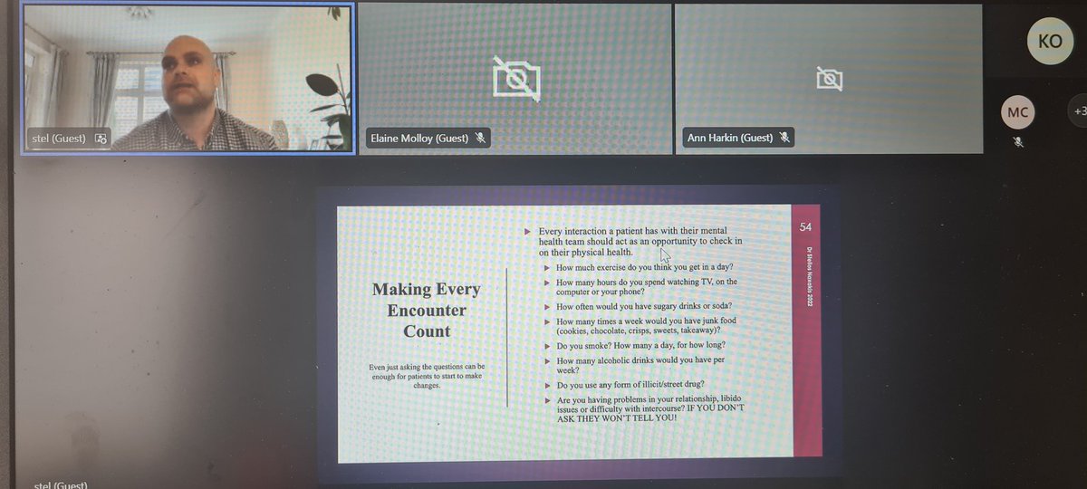 Stelios Naxakis highlighting the importance of physical health in psychosis care... make every contact count. Empower people to make healthy changes  #earlyintervention #parityofcare <a href="/NCP_EIP/">Early Intervention in Psychosis NCP Ireland</a> <a href="/HSELive/">HSE Ireland</a> @Shineonlineirel <a href="/RhonaJennings2/">Rhona Jennings</a>