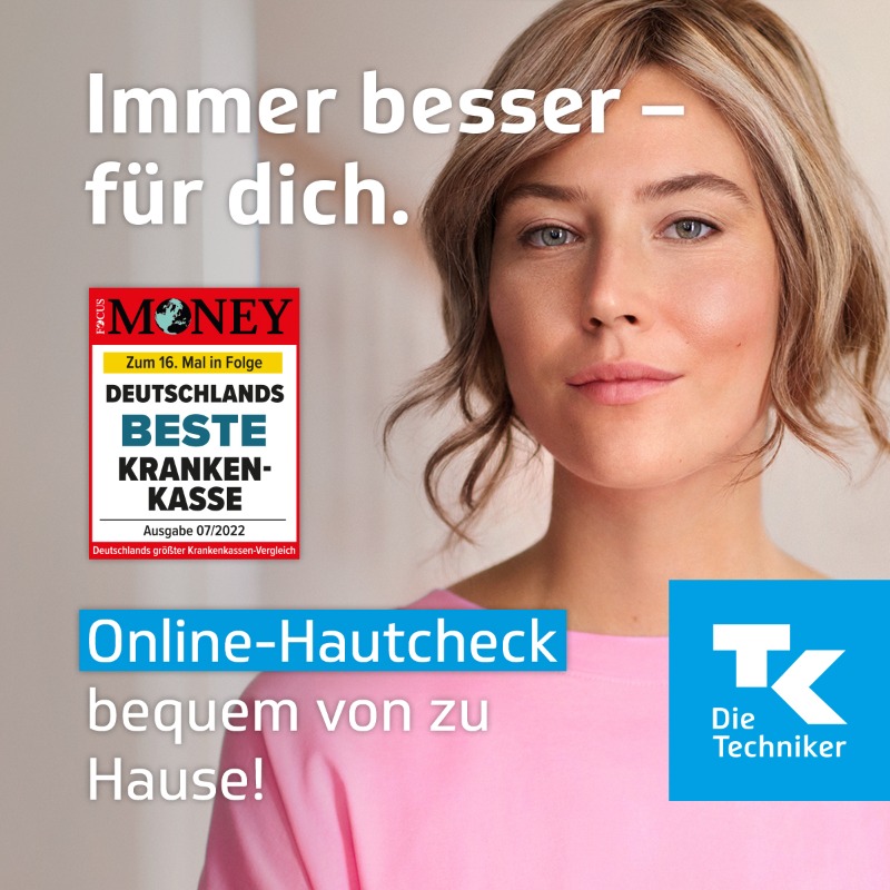 DieTechniker's tweet photo. Du hast Probleme mit der Haut? Dann lass sie mit dem Online-Hautcheck bequem von zu Hause aus prüfen. Eine hautärztliche Einschätzung bekommst du innerhalb von 48 Stunden.