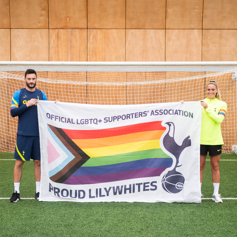 SpursOfficial's tweet photo. The Club is proud to show its support for Stonewall’s Rainbow Laces campaign across our upcoming Premier League and Women’s Super League games 💙