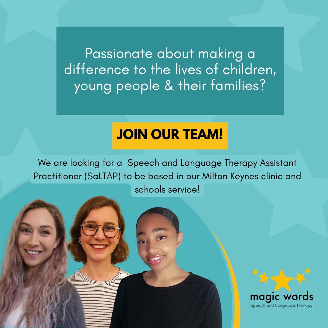Are you passionate about making a difference to lives of children, young people &amp; their families? ⭐️

We are looking for a Speech and Language Therapy Assistant Practitioner (SaLTAP) to be based in our Milton Keynes clinic- APPLY HERE! lnkd.in/eNG-6kbK