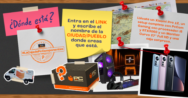 pccomponentes's tweet photo. 🚨 ¡Ha llegado el momento de RESOLVER EL JUEGO!

🔍 ¿Sabes ya DÓNDE ESTÁ LA CAJA? 

📦Responde y podrás ganar un PC gaming con monitor y periféricos, un Xiaomi 12 pro y una caja sorpresa!

1⃣RT🔃 y FAV🧡
2⃣Escribe el nombre de la CIUDAD/PUEBLO donde crees que se encuentra AQUÍ 👇
