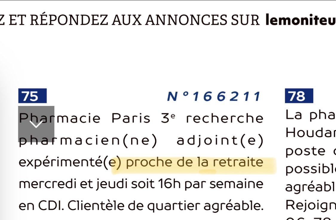 Lu dans les petites annonces emploi du <a href="/moniteur_news/">Moniteur pharmacies</a>.