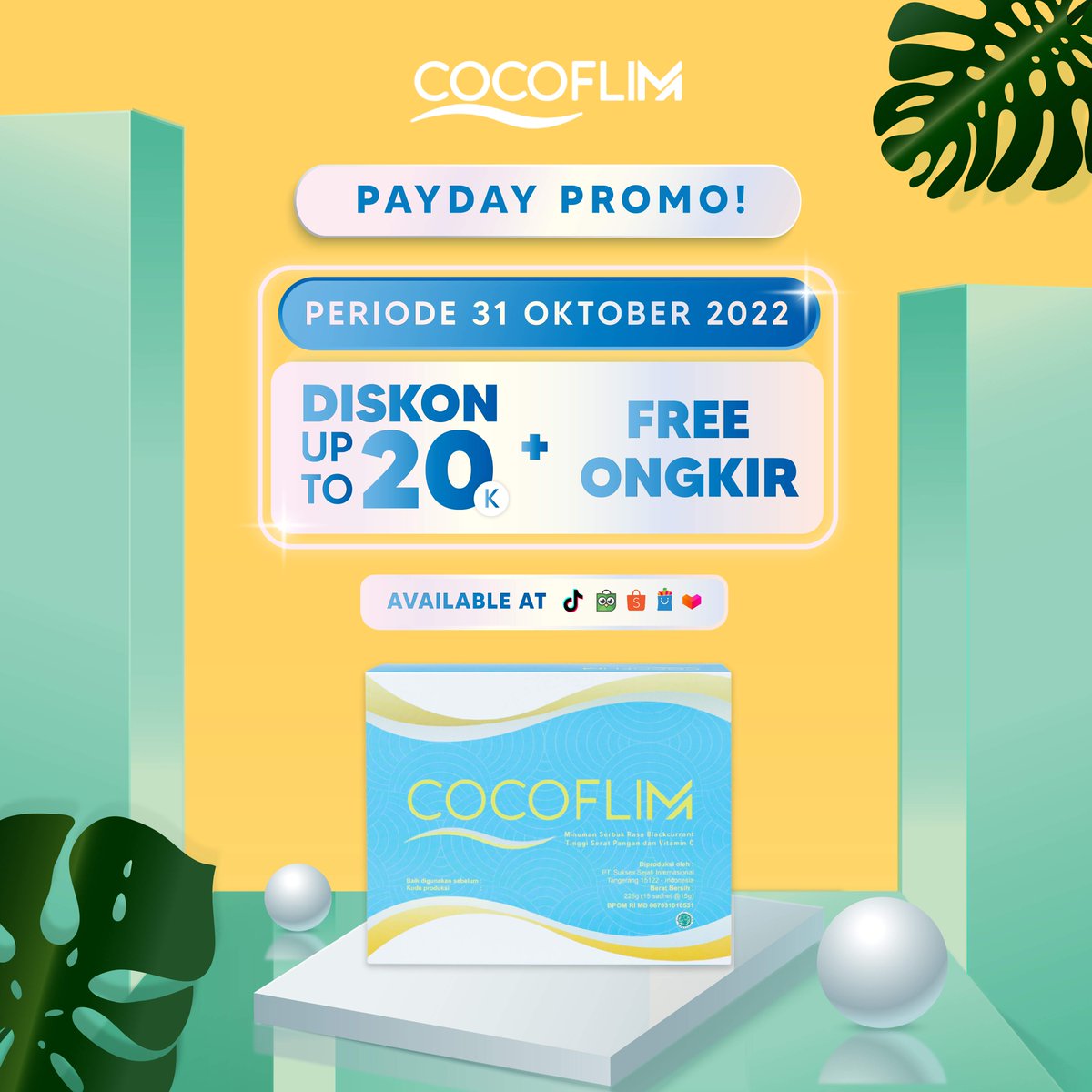 CocoflimFiber's tweet photo. Pay day, happy day!
Cocoflim punya diskon hingga Rp20.000 di seluruh e-commerce lho. Jangan sampai ketinggalan karena cuma sampai 31 Oktober 2022 aja ✨

#Cocoflimfiber #cocoflim #fiberdrink https://t.co/8nmGM2VV1B