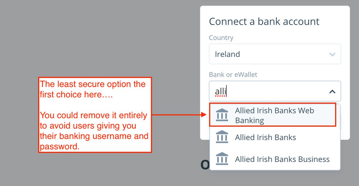 matthewoflynn's tweet photo. @spendeeapp @youneedabudget OK, I've found that you do support OpenAPI... but it's the second choice... why do you include "Web Banking" as a way to set up new connections to AIB if a more secure way is available? https://t.co/ZNAFoPpuVY