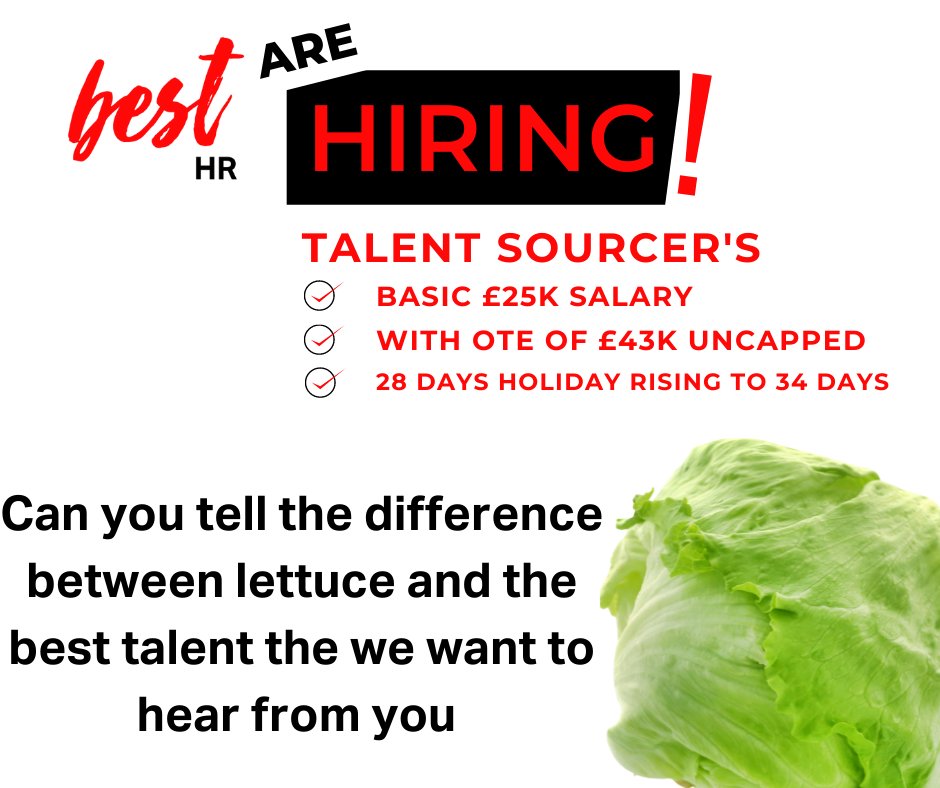It's that Friday time again. Is your current job demonstrating instability, are you not getting the ability to deliver on your mandate and is your team leaving around you?? Then maybe it's time for a new job!!

Best HR is hiring a Talent Sourcer based in our Glasgow office.