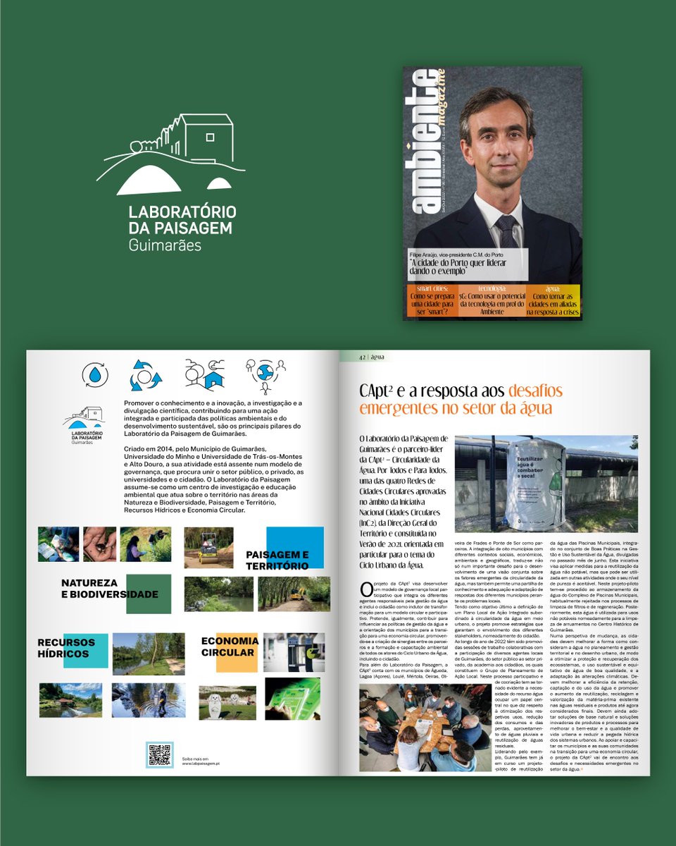 labpaisagem's tweet photo. Leitura de final de semana. 😍

Na @ambientemagpt deste mês o Laboratório da Paisagem, líder da rede nacional @_CApt2 - Circularidade da água, por todos e para todos. 

#LabPaisagem #GuimaraesSustentabilidade #CApt2 #Guimaraes https://t.co/oDBeDxJYWN
