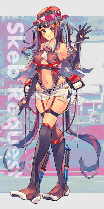 「アンフィニRX-7(FD3S)」擬人化ちゃんです。(ちょっと加筆修正した)純正ホイールは清楚。Skebリクエストありがとうございました!#Skeb #車擬人化 