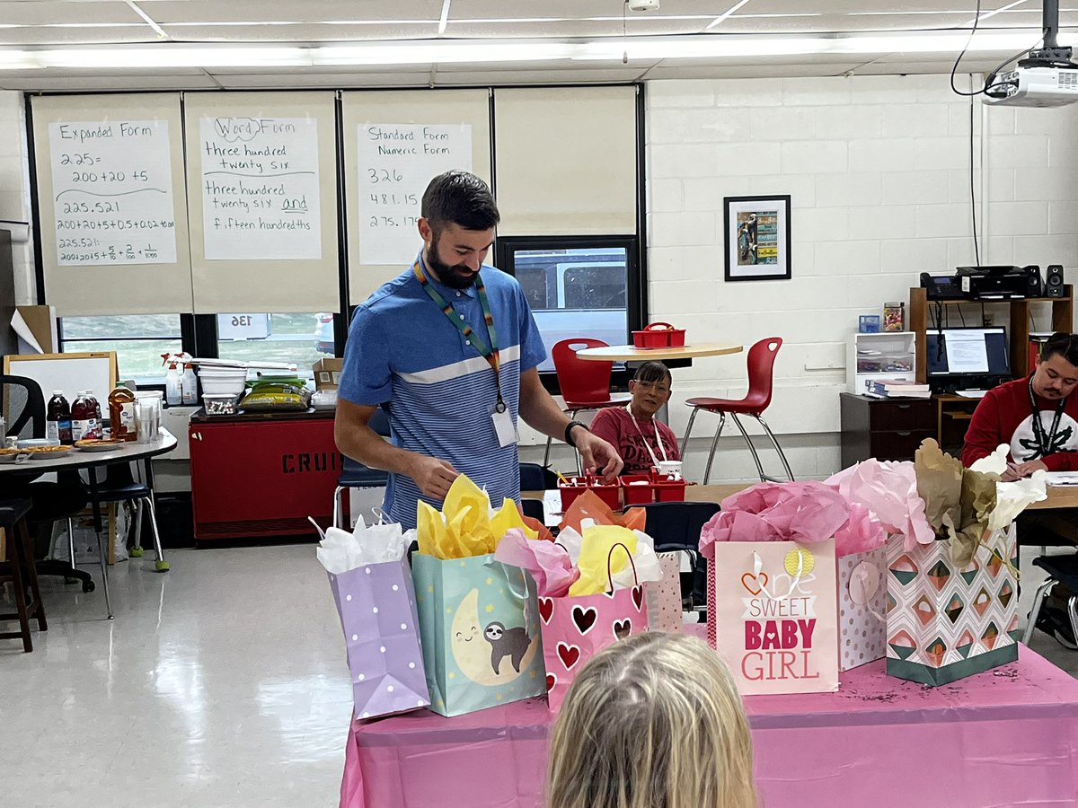 MadisonElem's tweet photo. The @MadisonElem staff celebrating Mr. Galecki's new bundle of joy! https://t.co/C0b0Nwgd3v