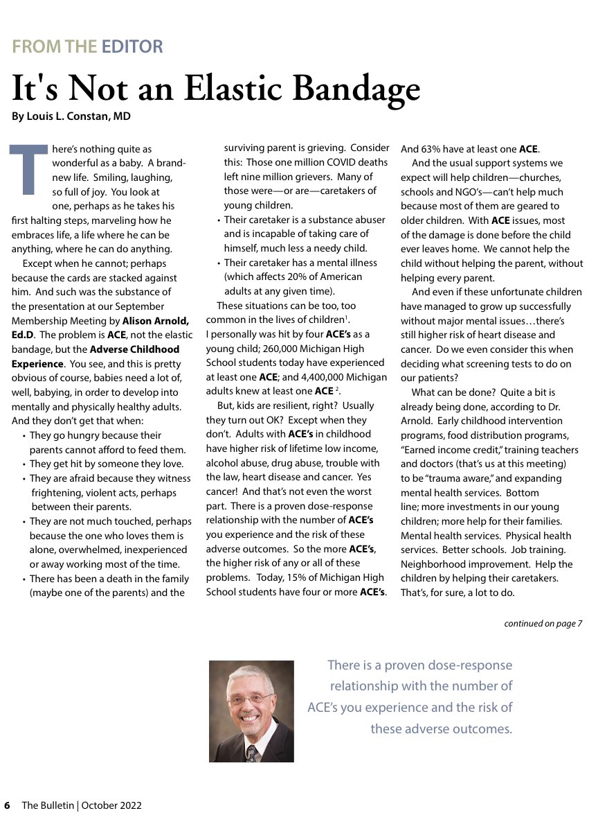 MuskegonMedSoc's tweet photo. Like to thank the Saginaw County Medical Society for educating us about #ACEs in their most recent bulletin.
h/t Joan Cramer County Executive 
@MichStateMedSoc 
#MICountySoc https://t.co/oN6zfBWhOS