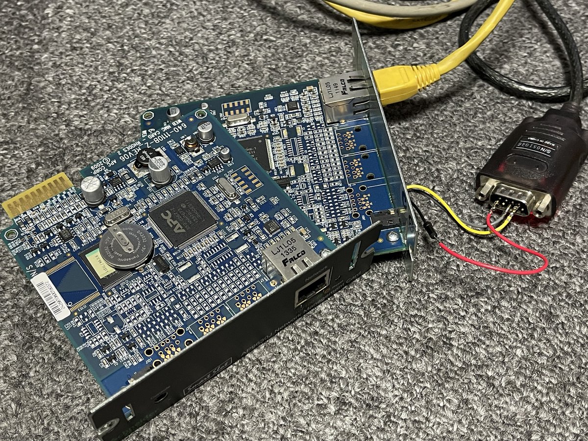 bamboohill's tweet photo. ファームアップに2連続で失敗してゴミと化したネットワークカードがこちらです。昔ならXMODEMで復活できたのに今のカードはできないのか〜。 https://t.co/l1WwVUy3Vg
