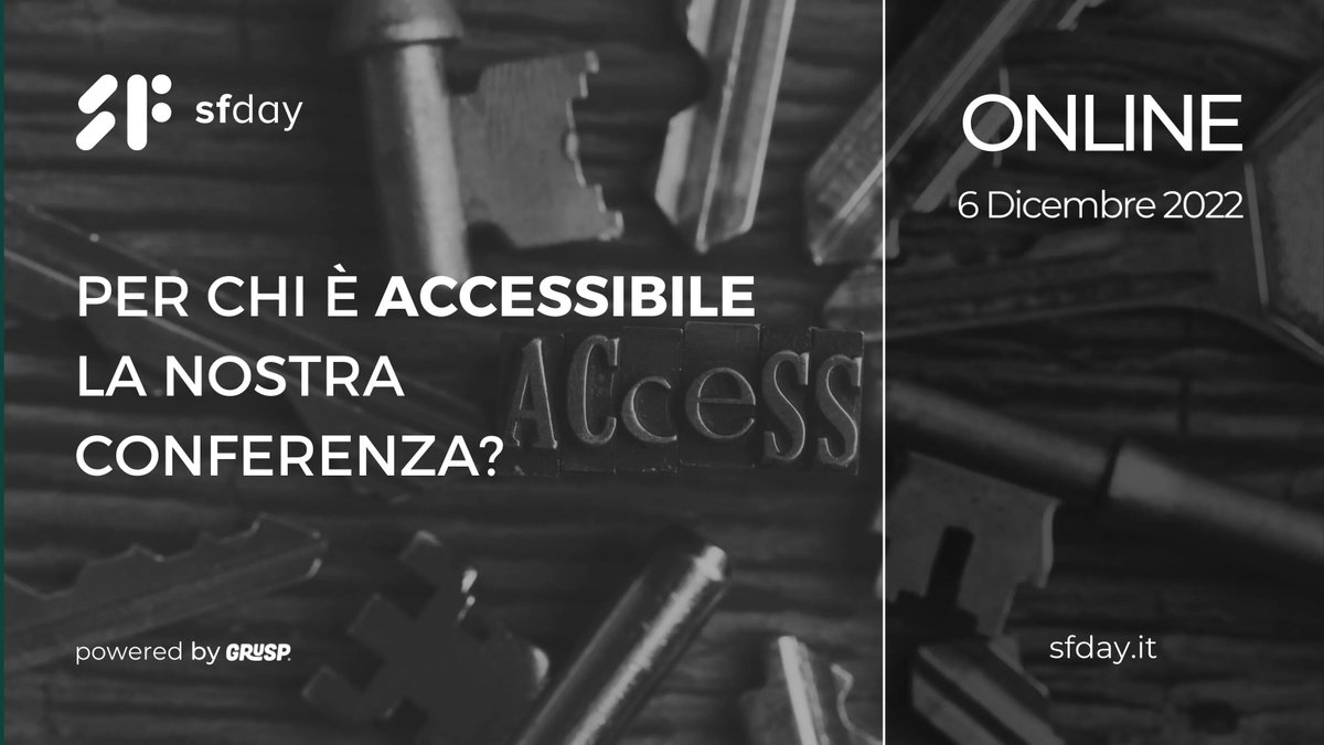 Per chi è #accessibile sfday?

Scoprilo subito: buff.ly/3cZQRqU e prendi il tuo biglietto gratuito  🎫 buff.ly/3L3ki84 

Ti aspettiamo📍 Online il 📅 06.12.22 

<a href="/grusp/">GrUSP</a> #sfday #symfony #php
