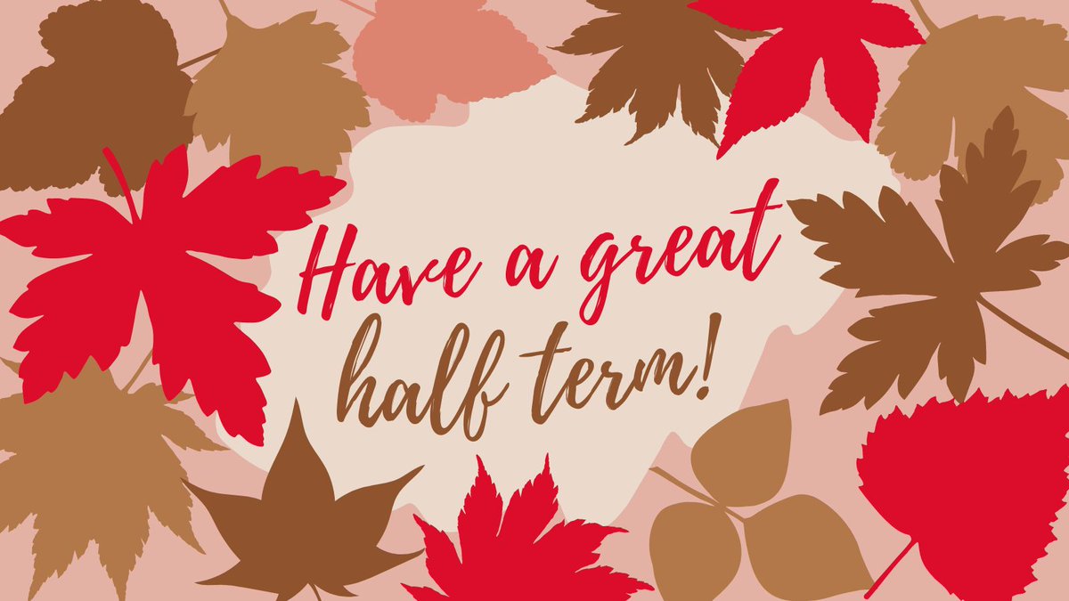 Well done to all of our students and staff for your hard work this #halfterm! Enjoy the break and recharge your batteries. Term restarts on Monday 31 October #holiday #unwind #relax