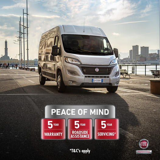 Fiat Professional Ducato Van: 

◼ 5 Years Warranty (MOPAR Max Care)

◼ 5 years roadside assistance 

◼ 5 years servicing (MOPAR Easy Care)

0344 891 0000
htcvancentre.com/new-vehicles/v…