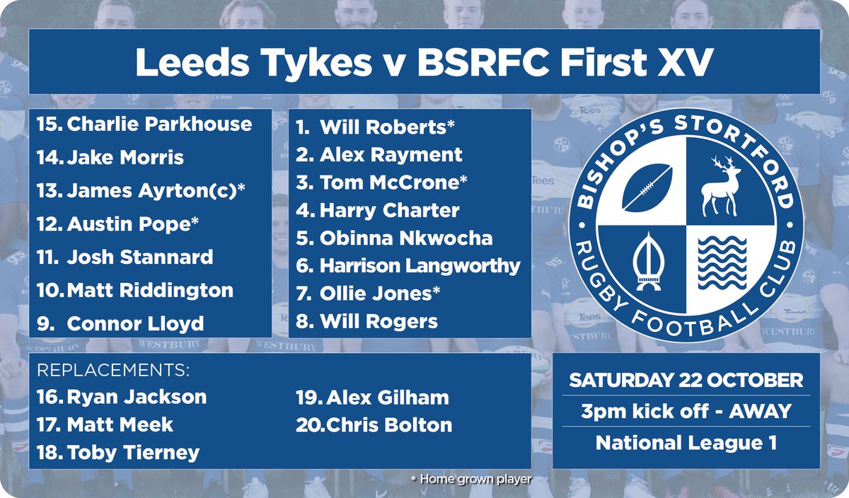 Tomorrow the First XV are away to <a href="/LeedsTykes/">Leeds Tykes RUFC</a> Here's how the team looks...