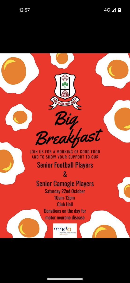 Big breakfast tomorrow morning let's come along show support for the boys and girls in the finals and donate to a charity dear to our hearts 🔴⚪