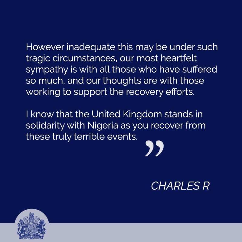 RoyalFamily's tweet photo. A message of condolence from His Majesty The King to the President of Nigeria following the devastating floods in the country: