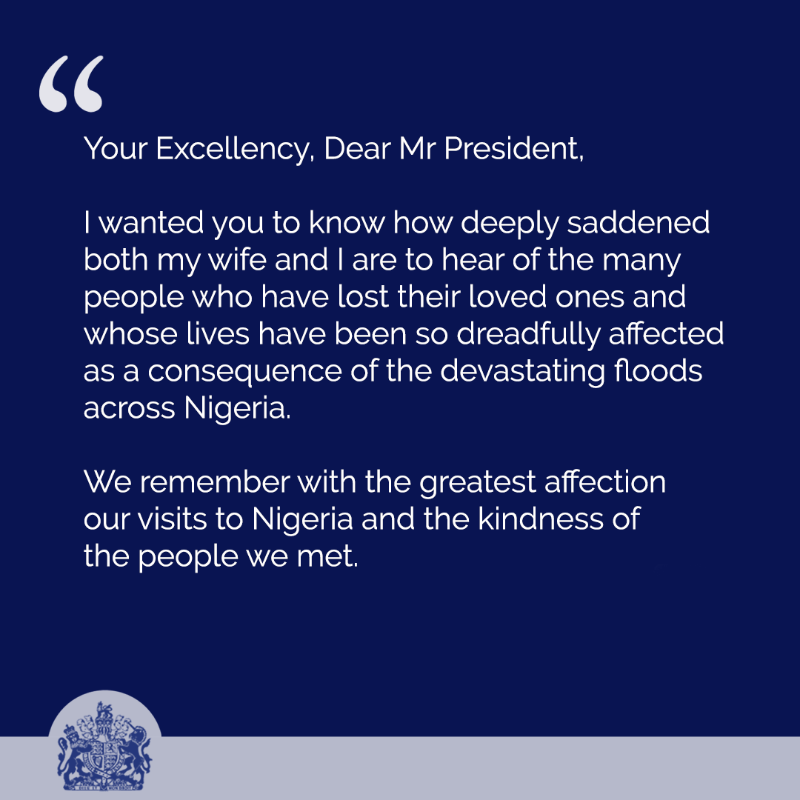 RoyalFamily's tweet photo. A message of condolence from His Majesty The King to the President of Nigeria following the devastating floods in the country:
