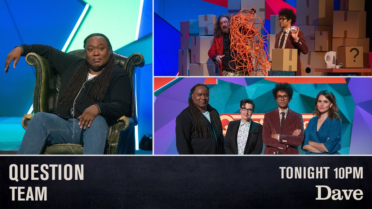 davechannel's tweet photo. In the penultimate episode of #QuestionTeam series two, we have @sueperkins, @reginalddhunter and @EllieJaneTaylor joining @RichardAyoade for more late-night mischief on Dave! https://t.co/pc8RW6xcQj