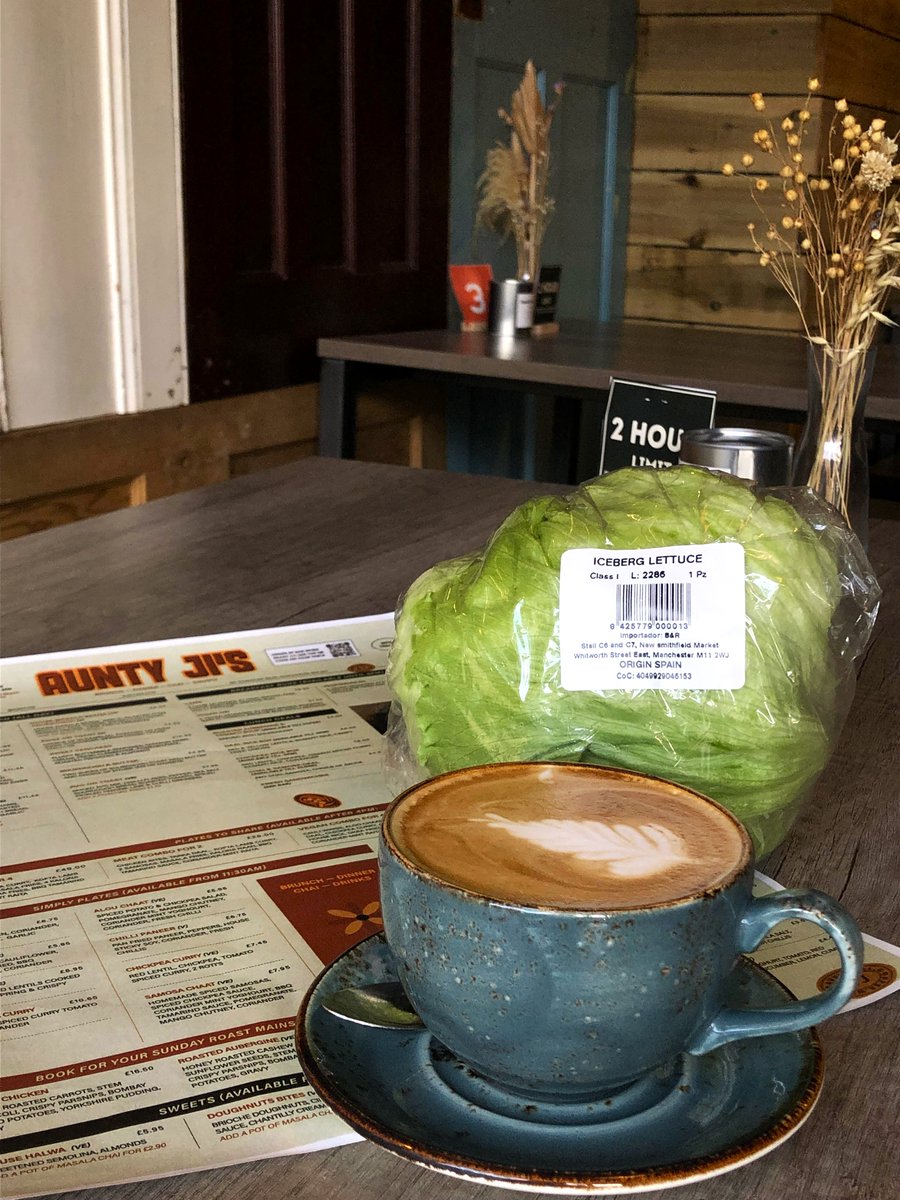 Grab a free lettuce with your coffee or chai today at Aunty Ji's!

#lettuce #coffee #chai #AuntyJis #manchester #cafe #LizTruss