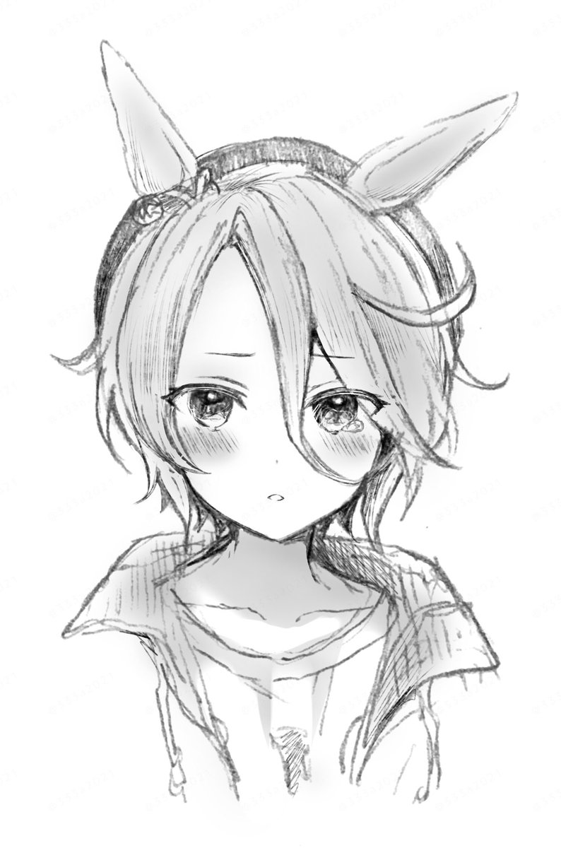 narita taishin (umamusume) greyscale 1girl monochrome animal ears solo horse ears hair between eyes  illustration images