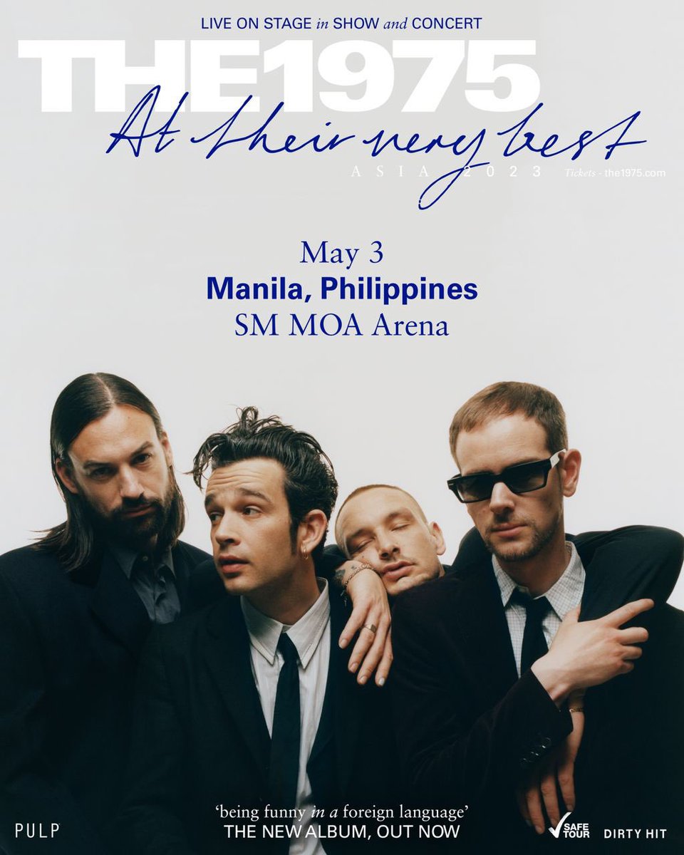 philconcerts's tweet photo. THE 1975
AT THEIR VERY BEST

📆 May 3, 2023
📍MOA Arena
🎟️ SM Tickets outlets nationwide and online via https://t.co/QD5OEHF82l on November 2 at 12 noon

@pulpliveworld 

#THE1975inManila2023 https://t.co/gggHcYuffA