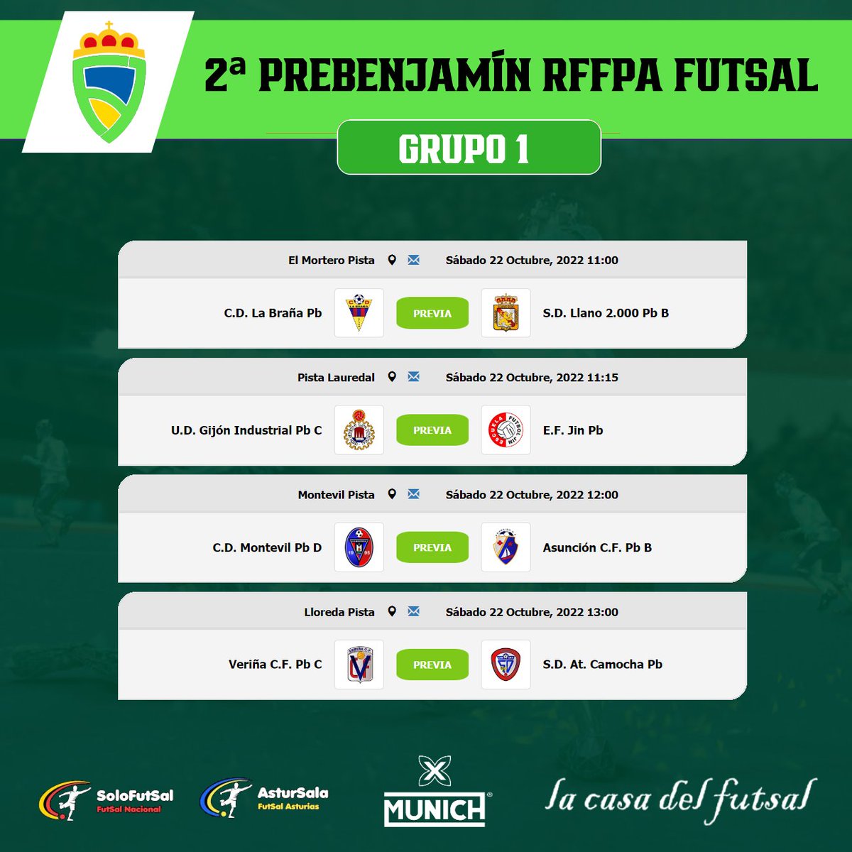 astursala's tweet photo. 🟢2⃣ PRE-BENJAMÍN RFFPA FUTSAL
🏆 GRUPO 1⃣y2⃣ / 📆 5ª JORNADA / ⏰ HORARIOS

📎https://t.co/GISwckUeM7
📎https://t.co/lTU6M8CQwd

#FutSal | #AstsurSala | https://t.co/HU145y9t7S
