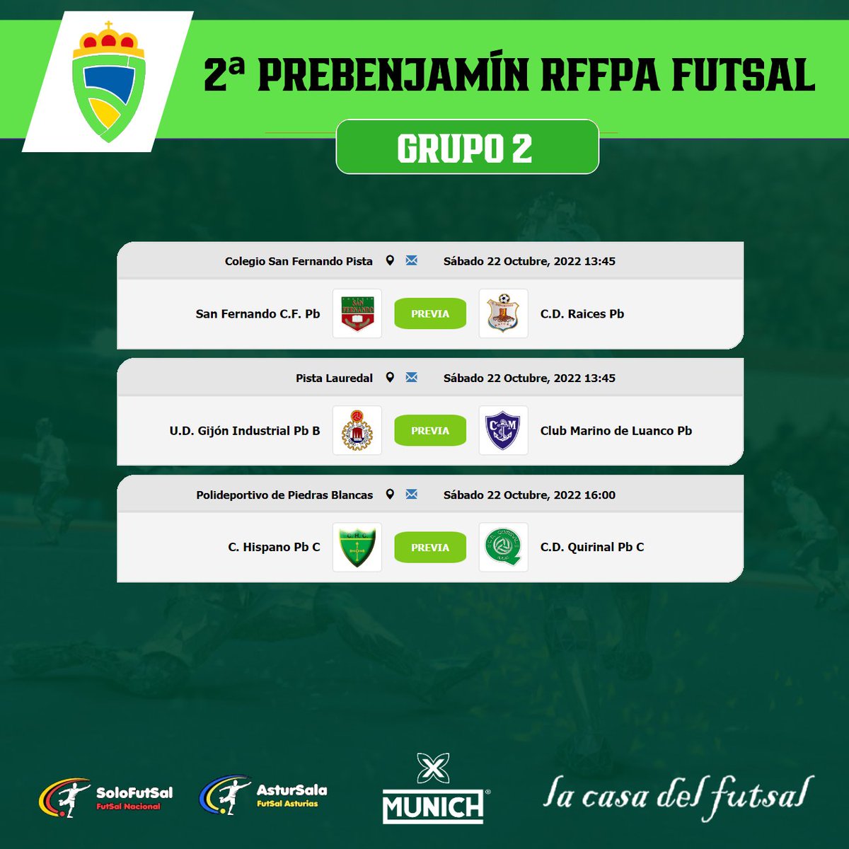 astursala's tweet photo. 🟢2⃣ PRE-BENJAMÍN RFFPA FUTSAL
🏆 GRUPO 1⃣y2⃣ / 📆 5ª JORNADA / ⏰ HORARIOS

📎https://t.co/GISwckUeM7
📎https://t.co/lTU6M8CQwd

#FutSal | #AstsurSala | https://t.co/HU145y9t7S