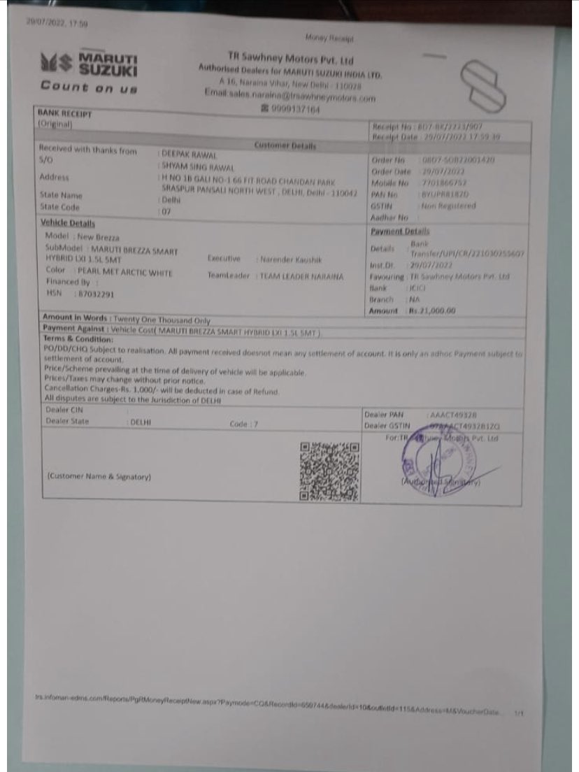 drawal1211's tweet photo. @MSArenaOfficial @ranamotors_in @TRSawhney @Maruti_Corp  please help me to get maruti sazuki breeza as earliest. initially i have booked It at trsawney  on 29 july 2022 but they refund  me back after 2 months deny fact that they can not provide me  car without acceries or premium https://t.co/6e7bSqg5gX